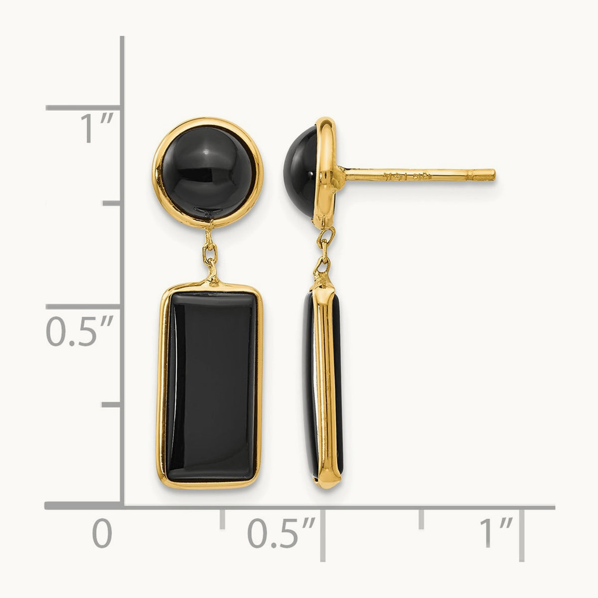 Onyx Rectangle Dangle Post Earrings, 14K