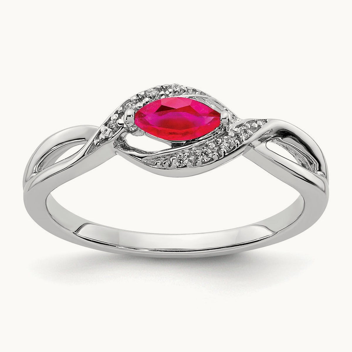 Diamond and Marquise Ruby Ring — 14K White Gold