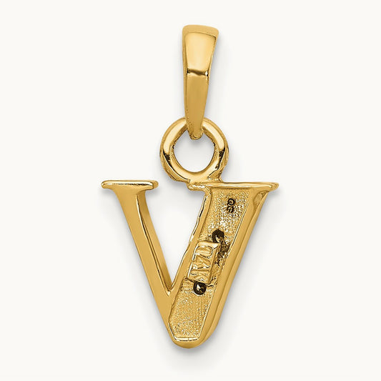 Diamond Letter V Initial Pendant, 14K Yellow Gold with Rhodium