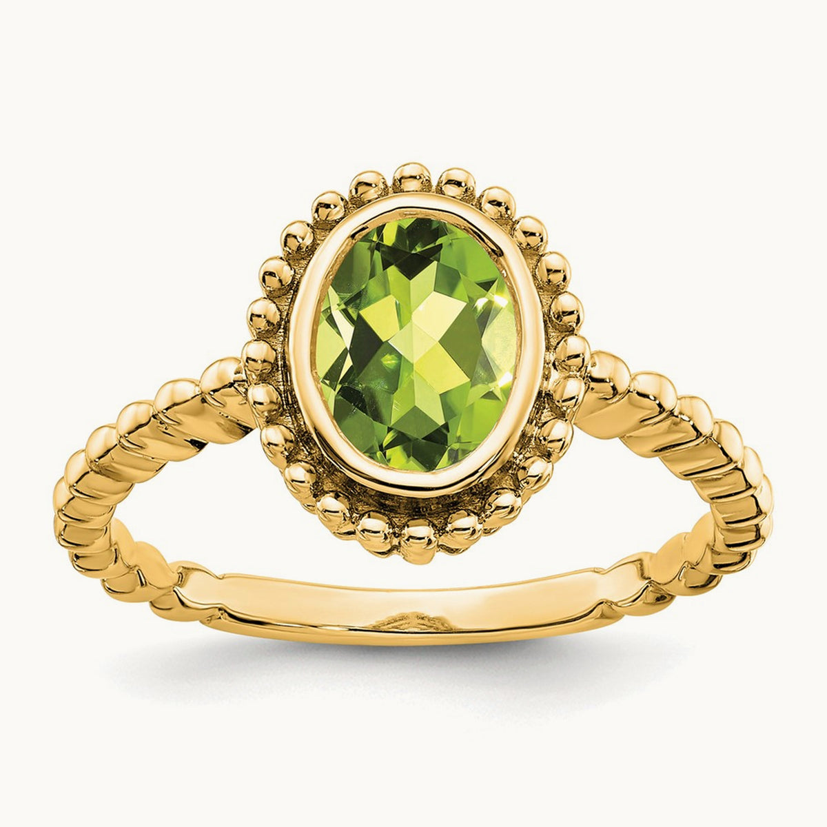 Oval Peridot Ring — 14K Yellow Gold, 7