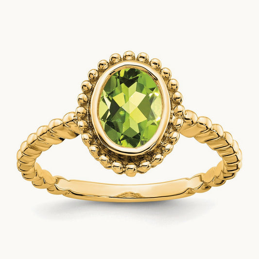 Oval Peridot Ring — 14K Yellow Gold, 7