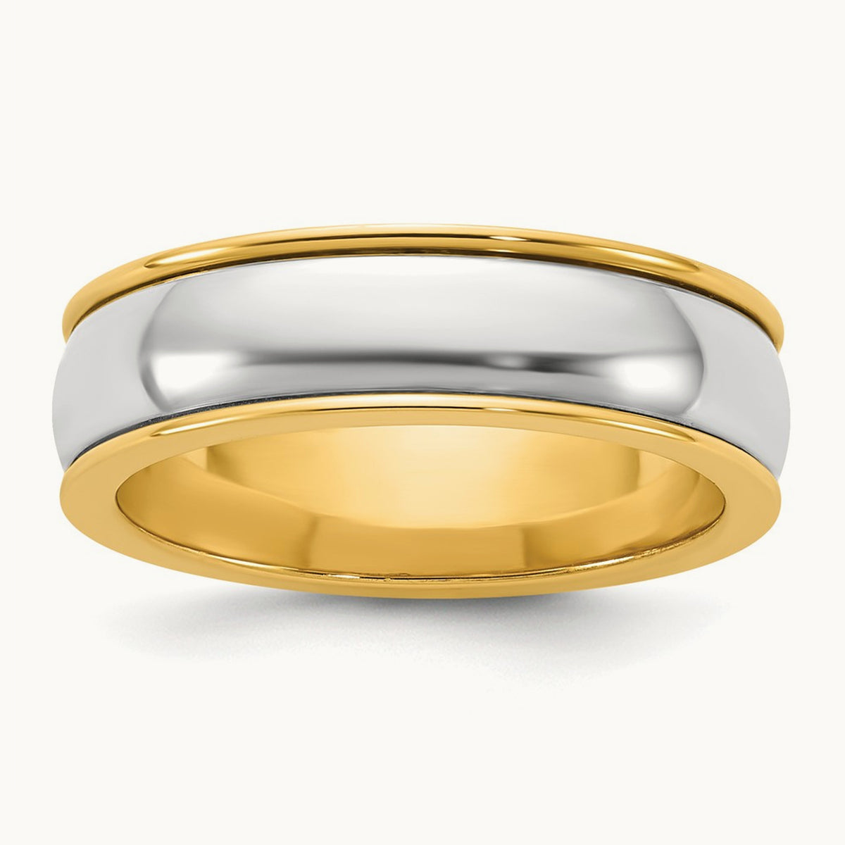 Y/W Half Round Wedding Band, 6mm, 14K Two-tone