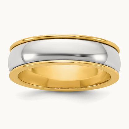 Y/W Half Round Wedding Band, 6mm, 14K Two-tone