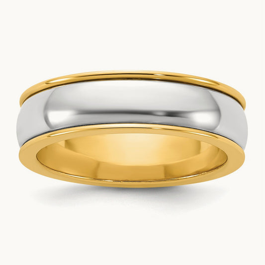 Y/W Half Round Wedding Band, 6mm, 14K Two-tone