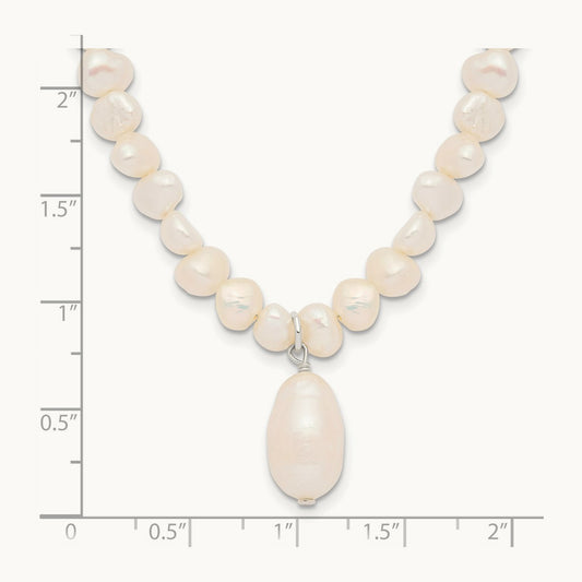 FW Cultured Pearl Drop 18in Necklace, Sterling Silver