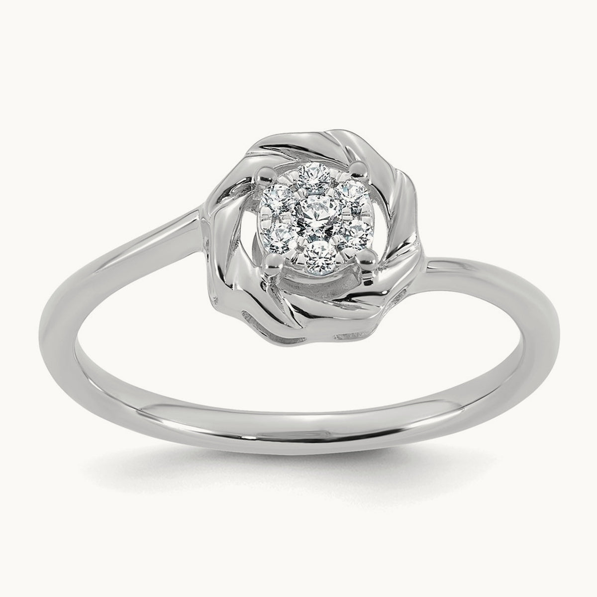 Complete Diamond Cluster Round Engagement Ring — 14K White Gold