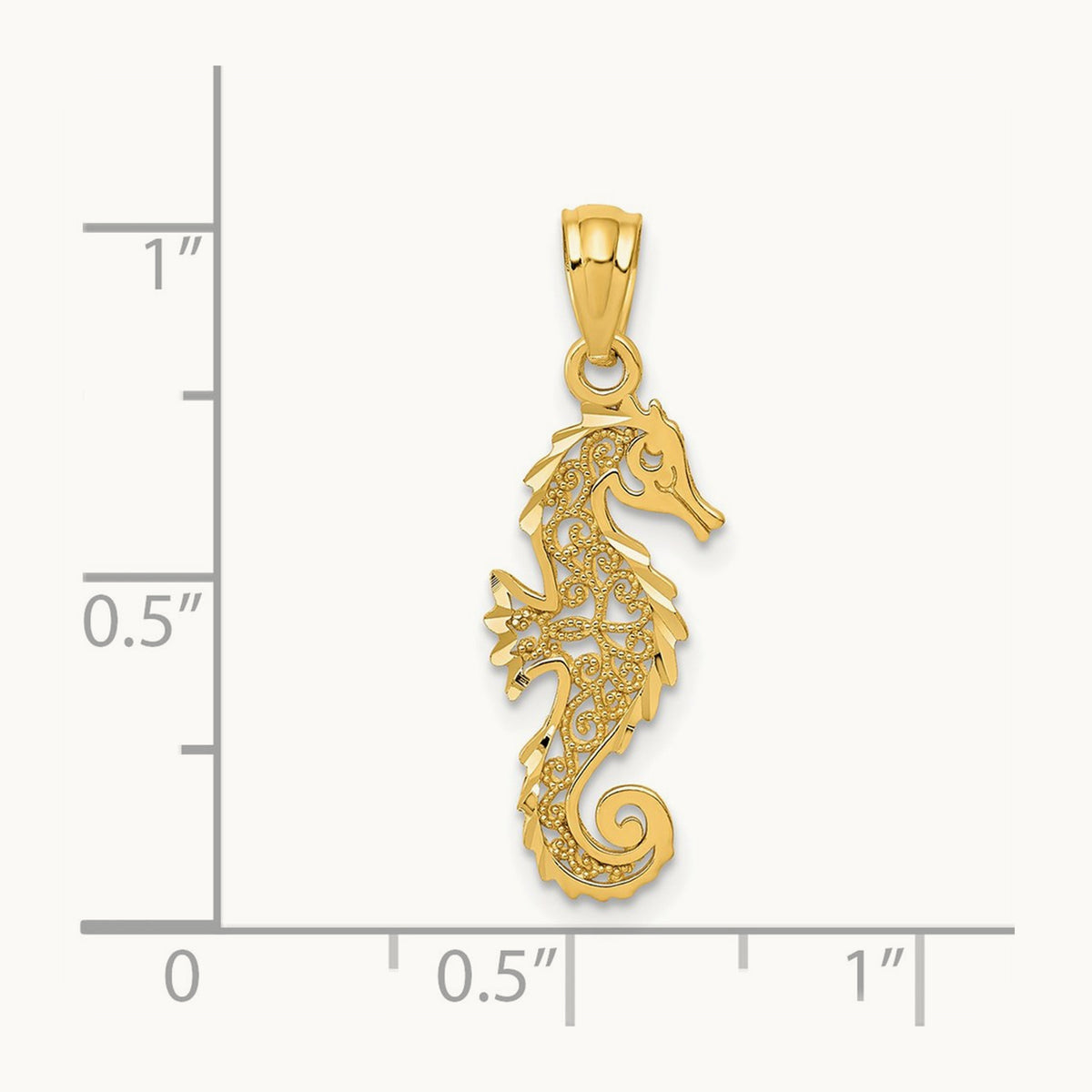 Polished Filigree Seahorse Pendant, 14K Gold