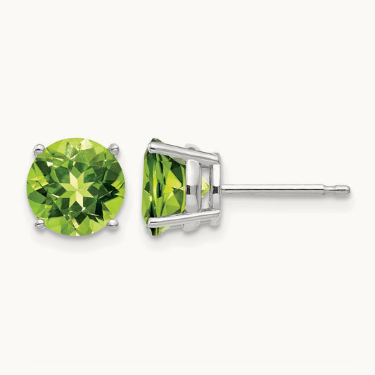 Peridot Earrings, 7mm, 14K White Gold