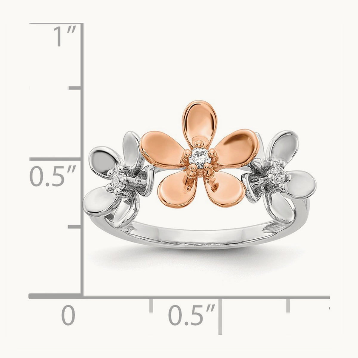 Diamond Flower Ring, 14K Rose with White Gold