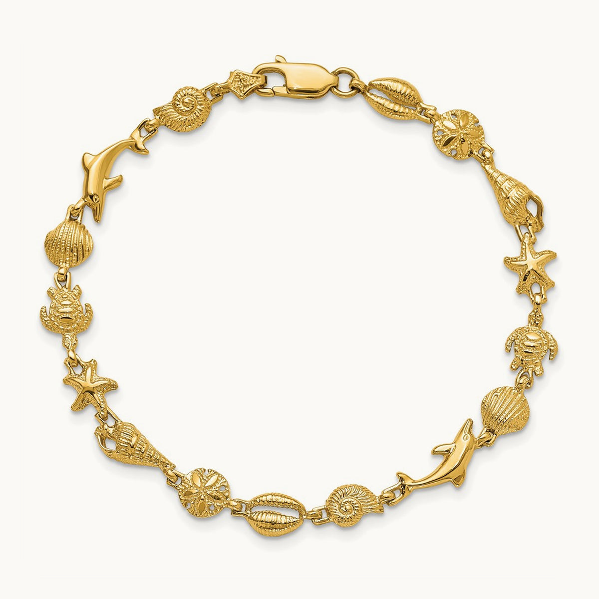 Polished and Textured Sea Life Bracelet, 14K Gold