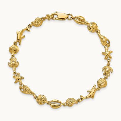 Polished and Textured Sea Life Bracelet, 14K Gold