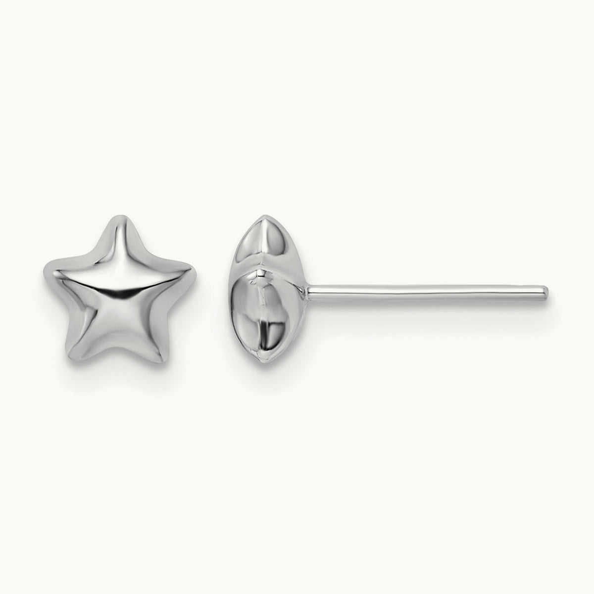 Polished Small Puffed Star Post Earrings — 14K White Gold