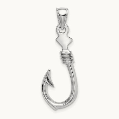 3-D Large Fish Hook with Rope Charm — 14K White Gold