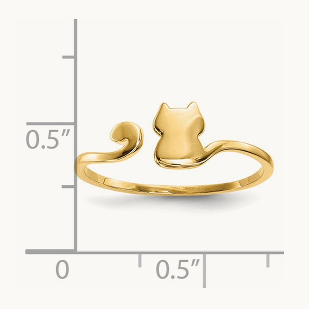 Polished Cat Adjustable Cuff Ring, 14K Gold