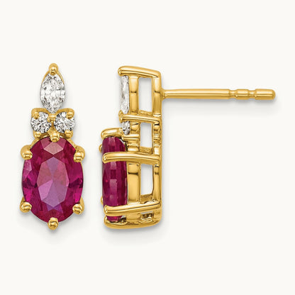 Diamond and Lab Created Ruby Post Earrings, 14K