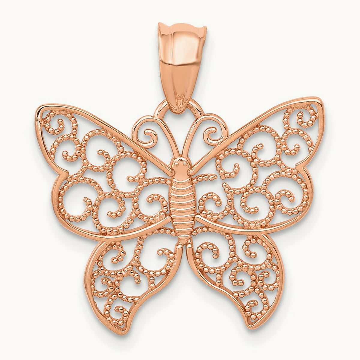 Polished Filigree Butterfly Pendant — 14K Rose Gold