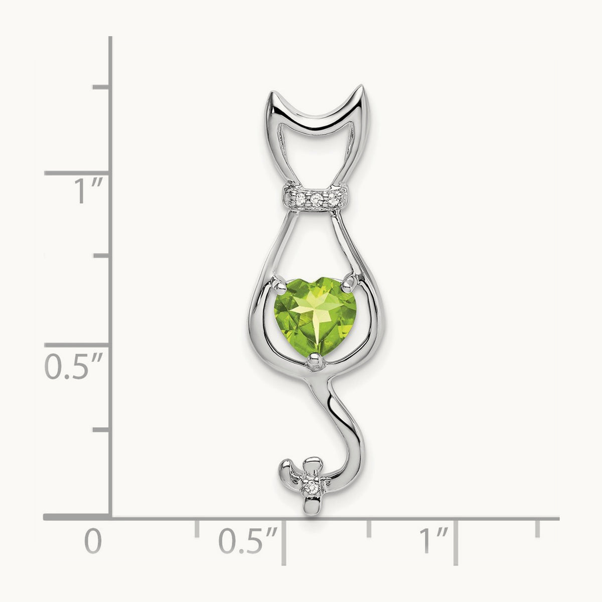 Peridot and Diamond Cat Pendant — 14K White Gold