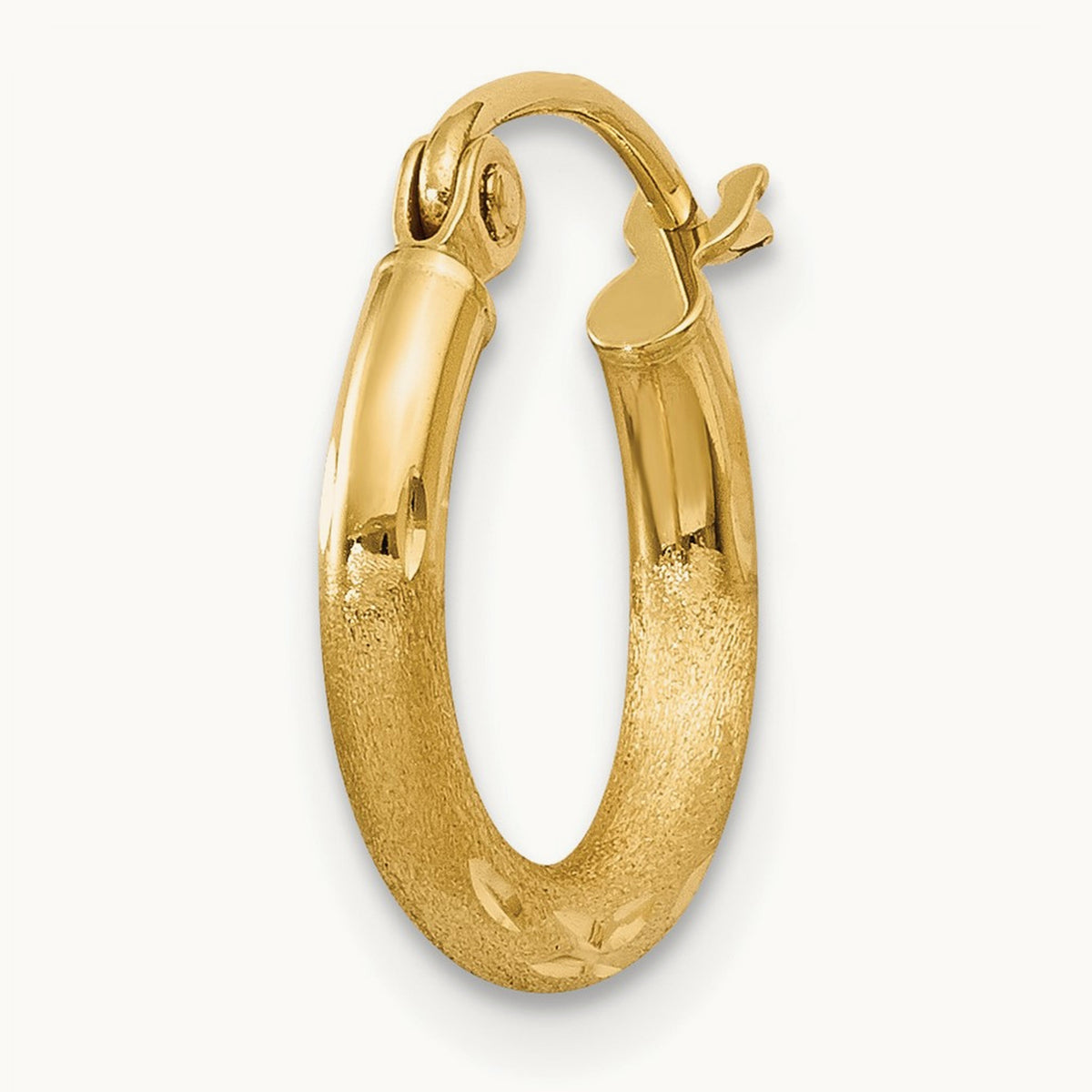 Single 14k Satin and Diamond-cut Round Tube Hoop Earring, 2mm
