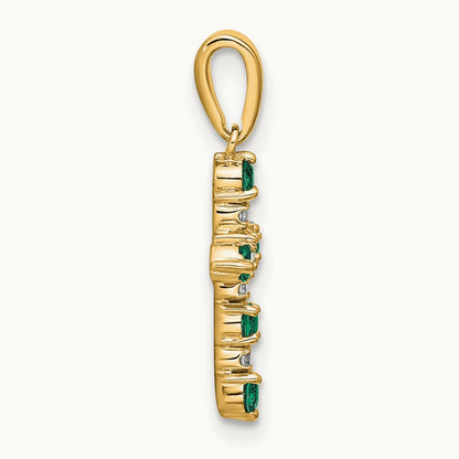 Lab Created Emerald and Diamond Cross Pendant — 14K Yellow Gold