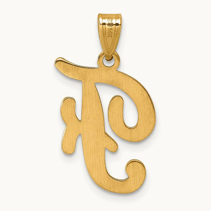 Script Letter F Initial Pendant, 14K