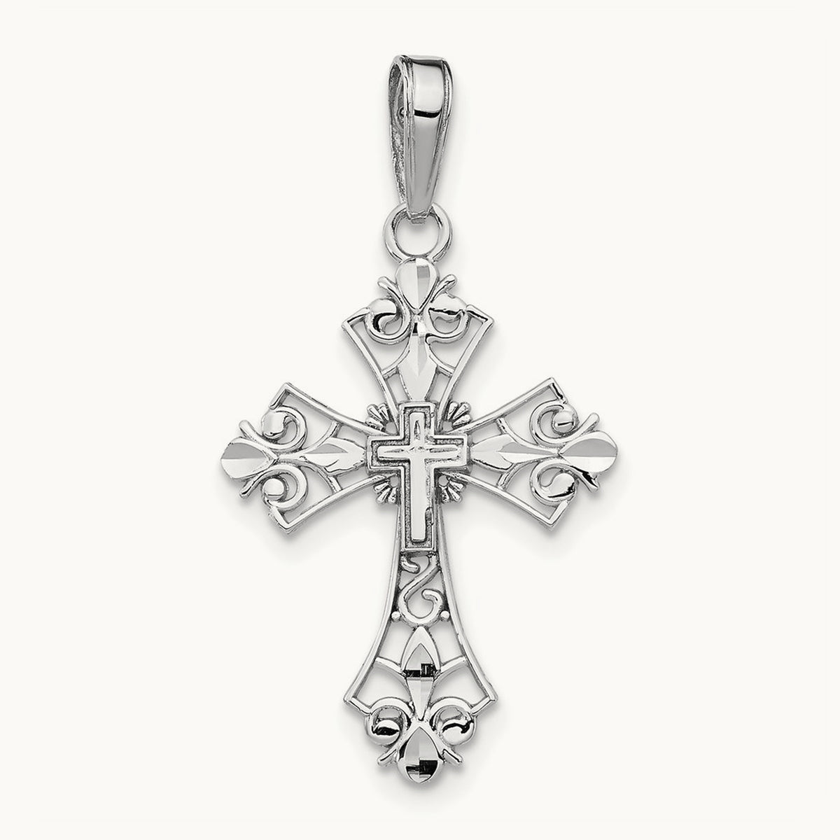 Filigree Cross Charm — 14K White Gold