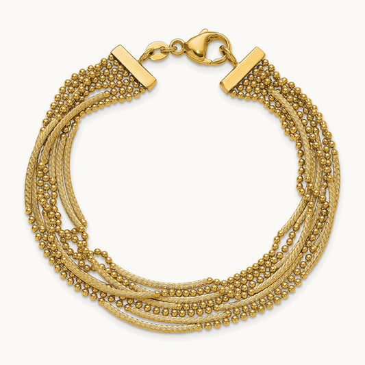 Polished and Textured Multi Strand 7.25in Bracelet, 14K