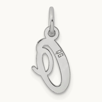 Small Script Letter O Initial Charm, 14K White Gold