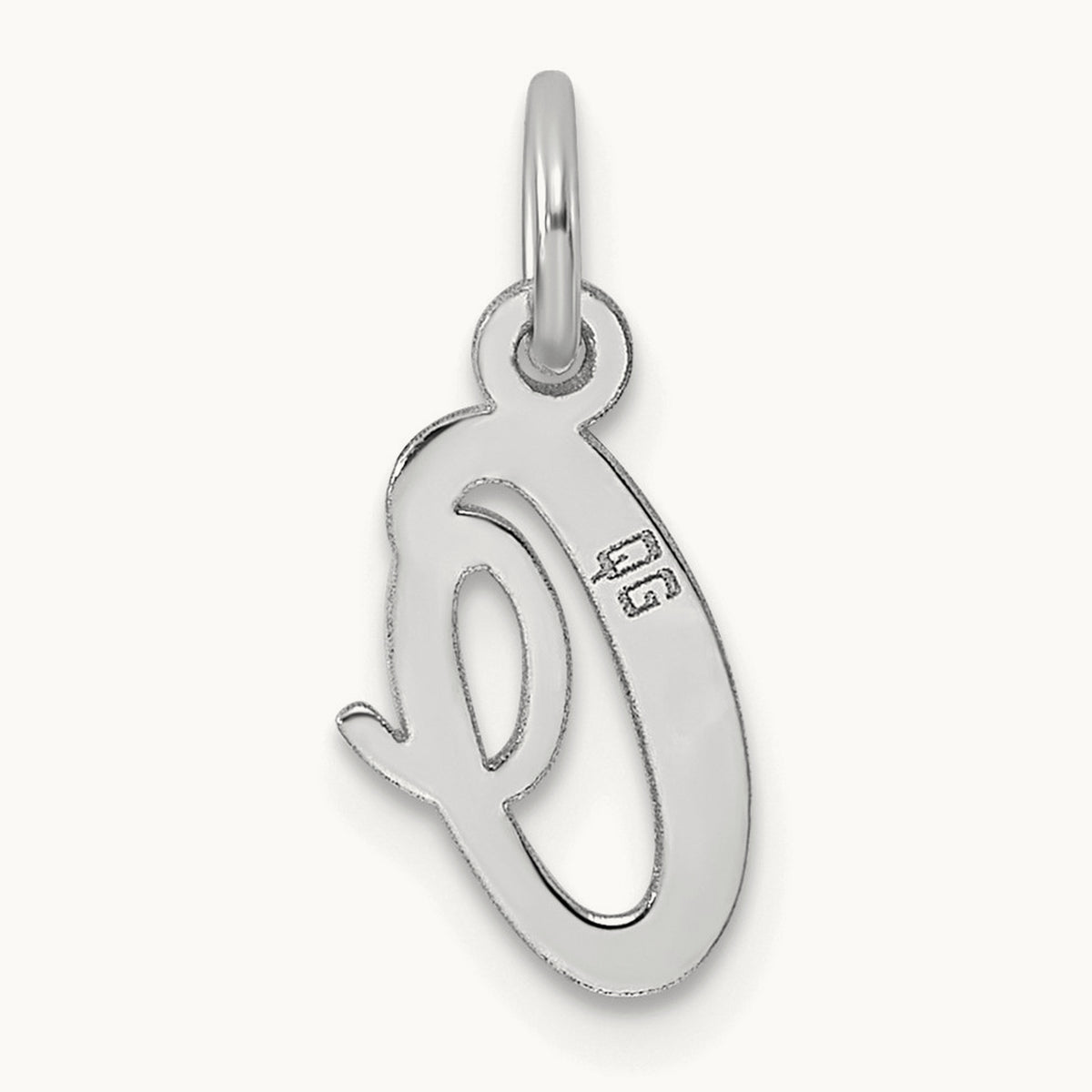 Small Script Letter O Initial Charm, 14K White Gold