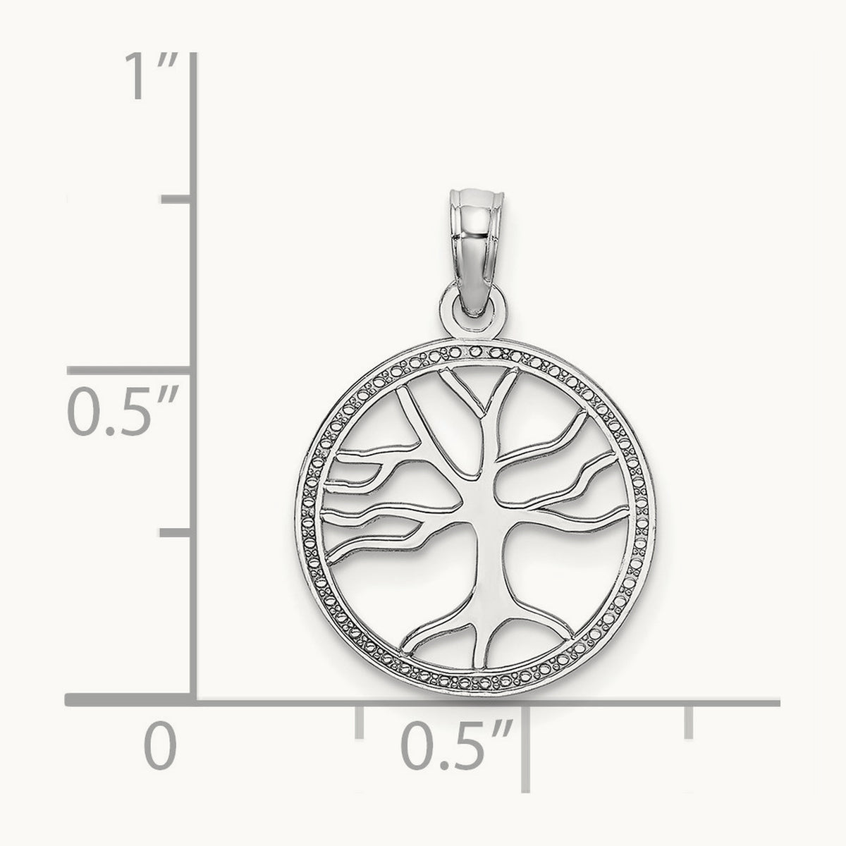 Small Tree of Life In Round Frame Charm — 14K White Gold