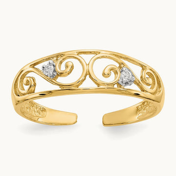 Diamond Scroll Toe Ring — 14K Yellow Gold