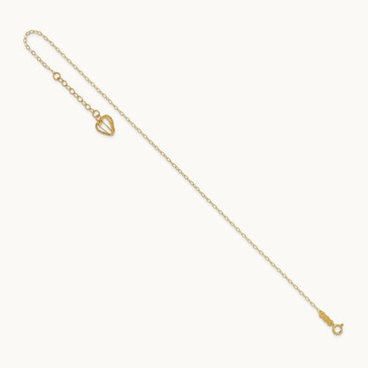 Oval Link Chain with Diamond-cut Heart Cage 9in Plus 1in Ext Anklet, 14K