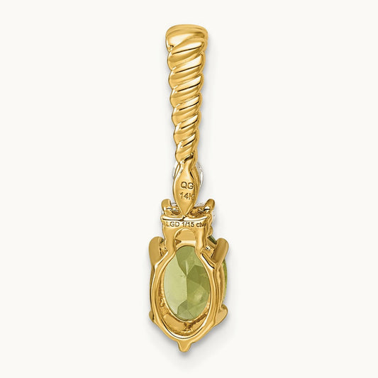 Polished Diamond and Peridot Twisted Chain Slide, 14K