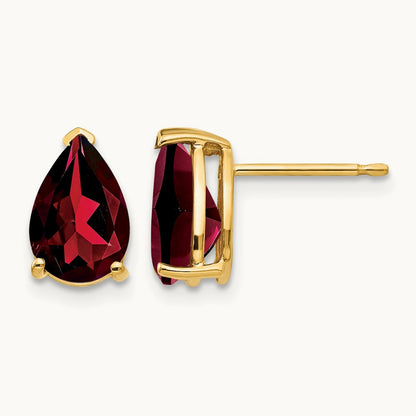 9x6mm Pear Garnet Earrings, 14K