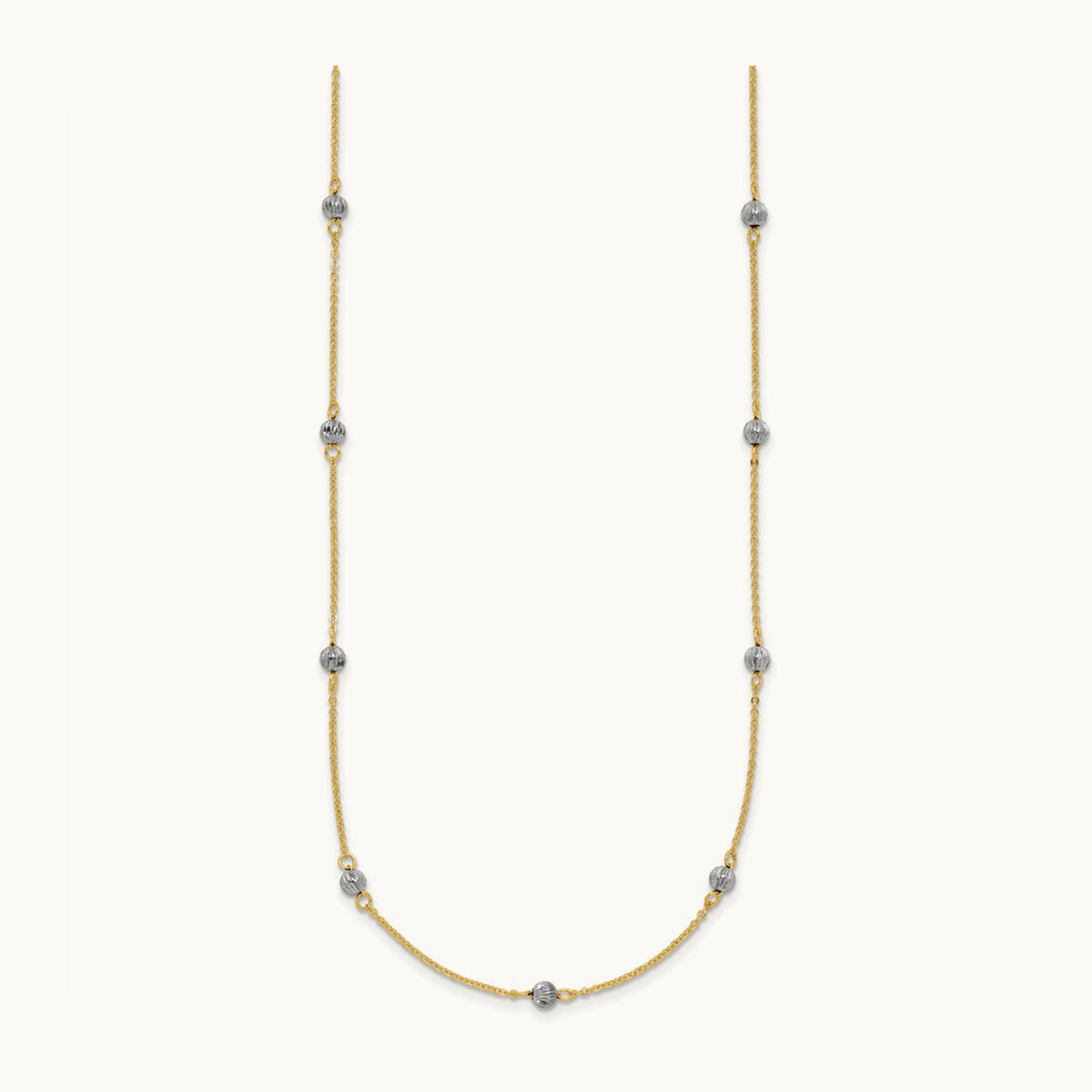 D/C Beads w/ 2in Ext Necklace, 14K Two-tone