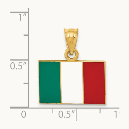 Solid Enameled Italy Flag Pendant, 14K