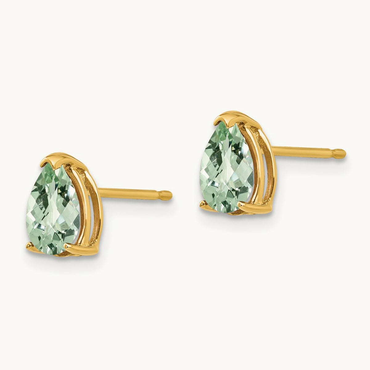 7x5 Pear Checker-Cut Green Quartz Earrings, 14K