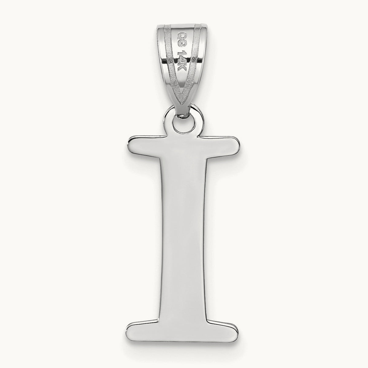 Polished Etched Letter I Initial Pendant, 14K White Gold