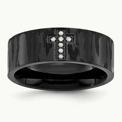 Polished/Matte Black IP-plated 1/20ct Diamond Cross Band, Stainless Steel