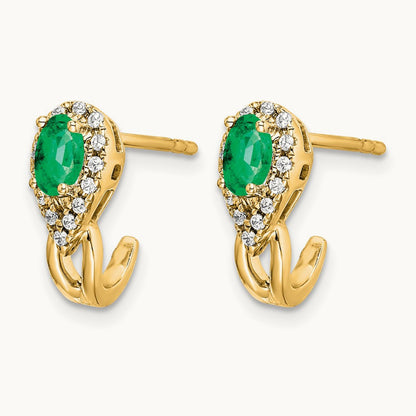 1/8Ct Diamond and Emerald Earrings — 14K Yellow Gold