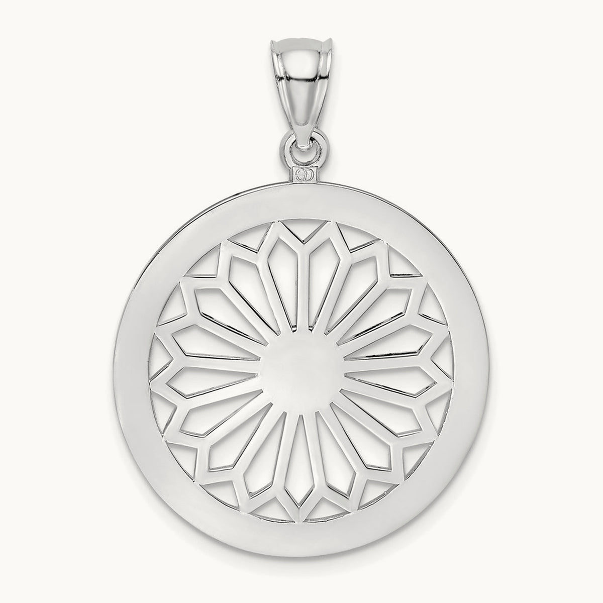 Retro Daisy In Round Frame Charm — 14K White Gold