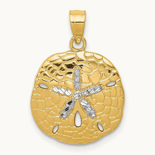 Polished Diamond-Cut Sand Dollar Pendant with White Rhodium — 24mm