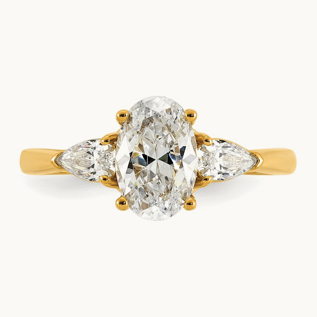 Oval/Pear 3 Stone Engagement Ring, 1.25-3.50 ct tw Lab-Grown Diamond — 1 7/8 ct, 14K Yellow Gold