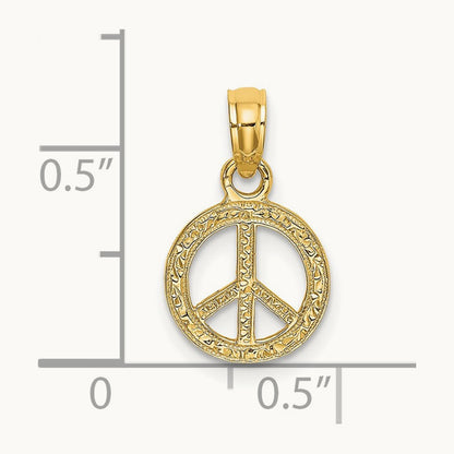 Flat Textured Mini Peace Sign Charm, 14K