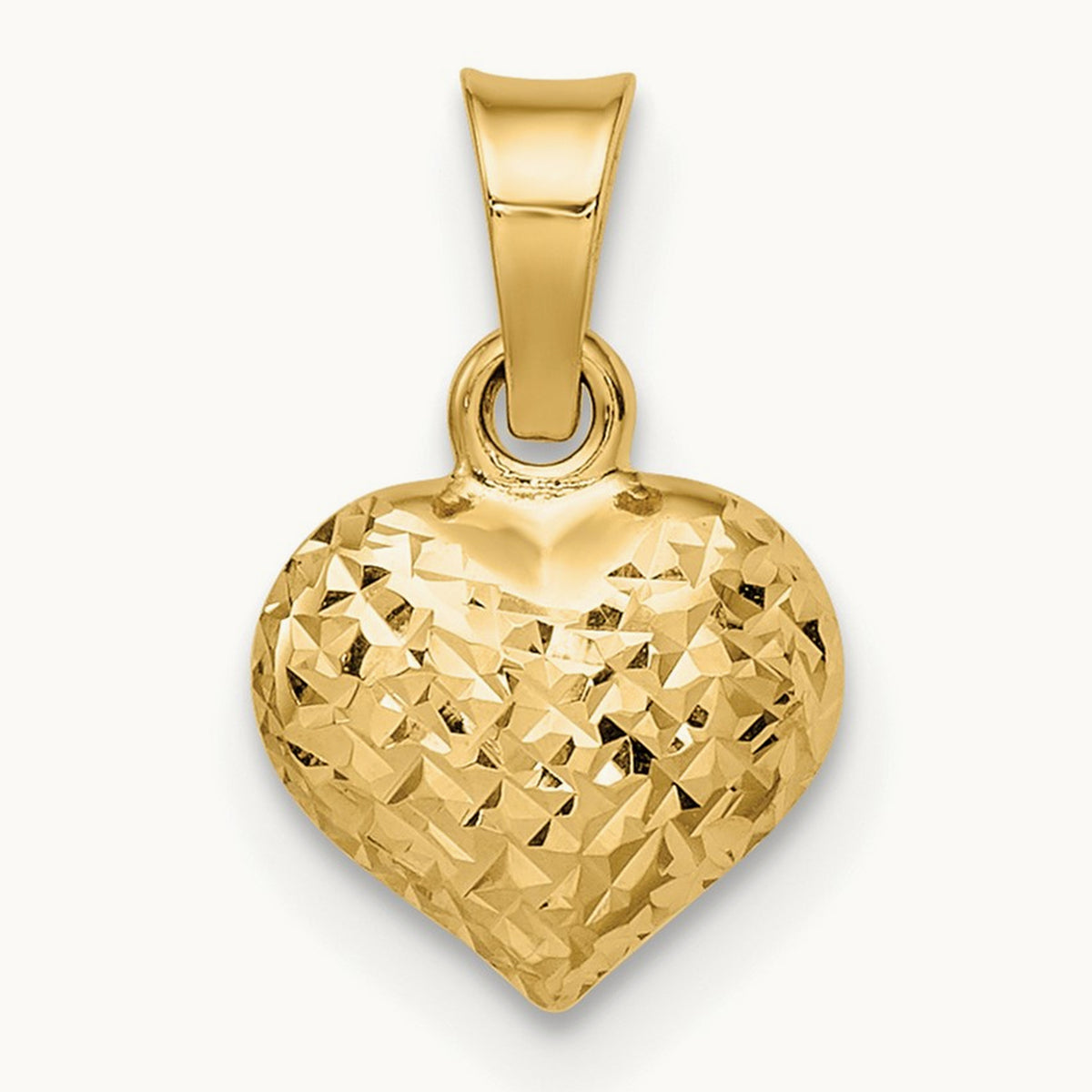 Polished Diamond-cut Small Puffed Heart Pendant, 14K