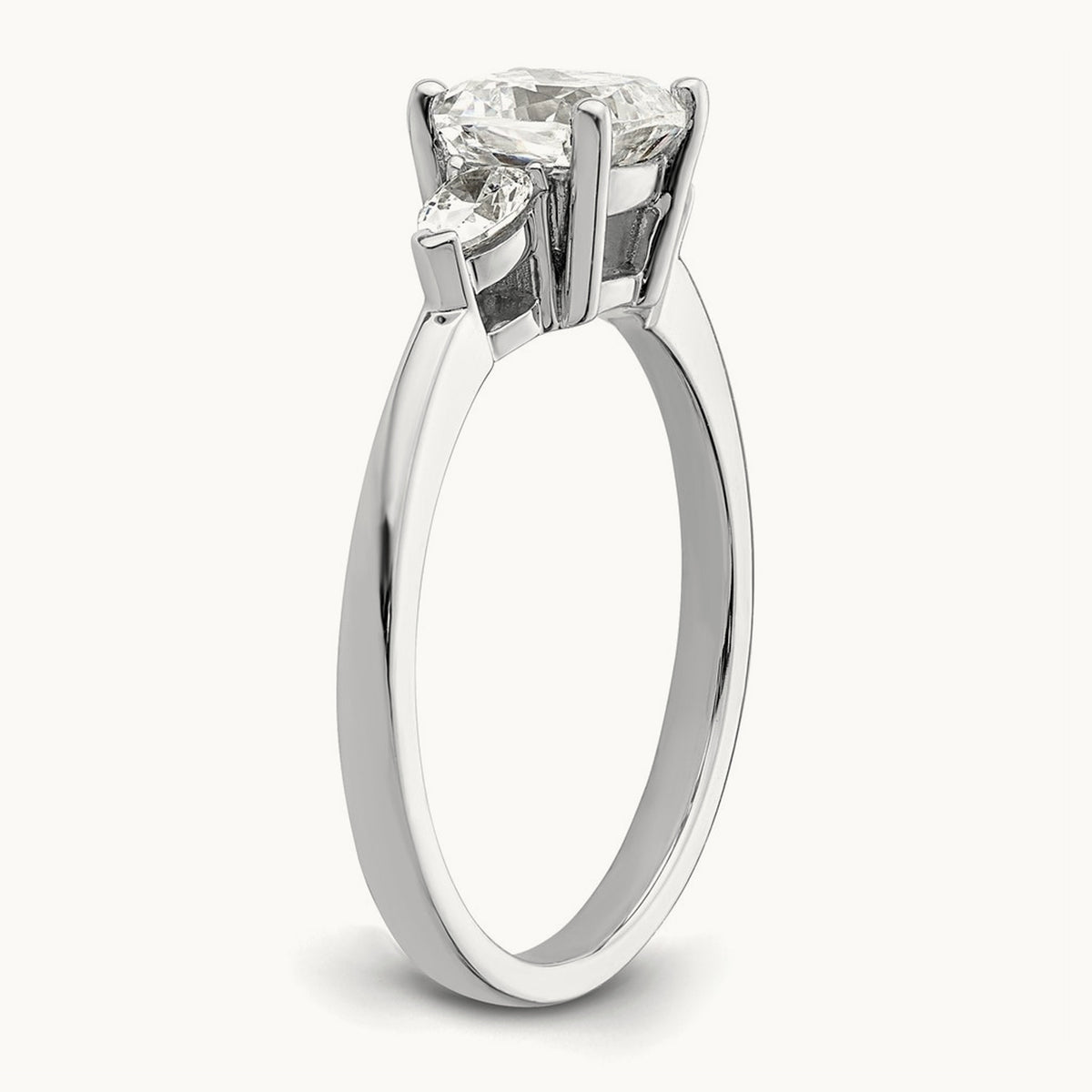 3 Stone Pear/Cushion Semi-Mount Dia Ring, 14K White Gold