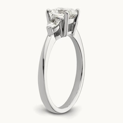 3 Stone Pear/Cushion Semi-Mount Dia Ring, 14K White Gold
