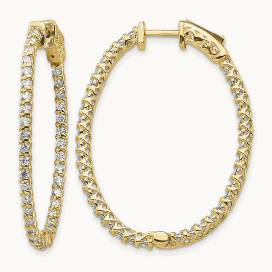 Diamond Oval Hoop w/Safety Clasp Earrings, 14K