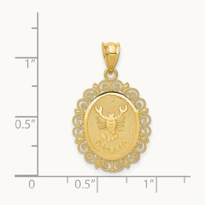 Solid Satin Polished Scorpio Zodiac Oval Pendant, 14K