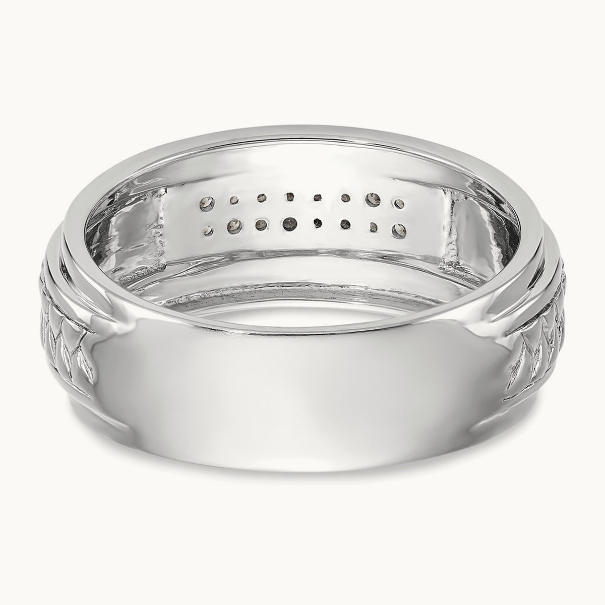 Diamond Trio Men's Wedding Band, 14K White Gold