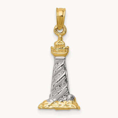/Rhodium 3D St. Augustine Lighthouse Pendant, 14K White Gold